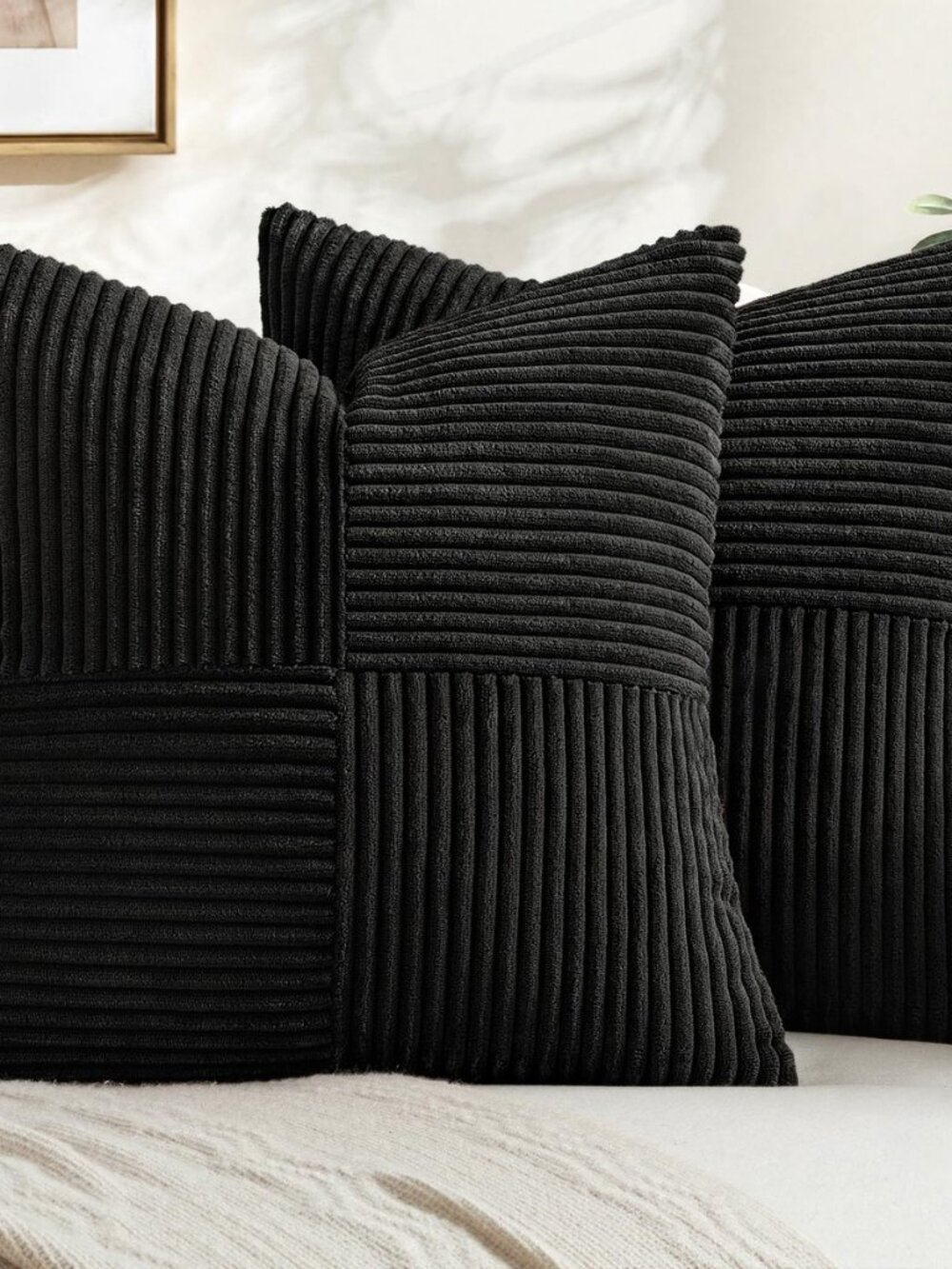 Black Decorative Throw Pillow Covers for Couch 18x18 Inch
